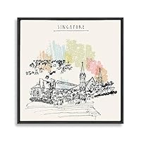 Framed Canvas Wall Art Travel Architecture Sketch Canvas Prints Home Artwork Decoration for Living Room,Bedroom - 16x16 inches