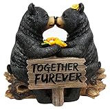 Ebros Romantic Black Bear Couple Kissing by Wooden Log Statue 7