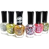KLEANCOLOR NAIL POLISH GLITTER HALF COLLECTION - LOT OF 6 BEST COLORS! + FREE EARRING