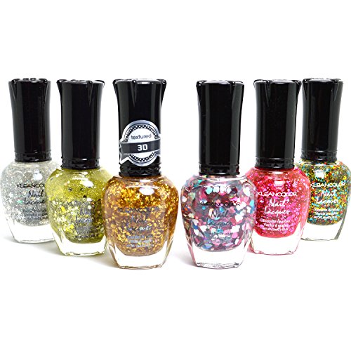 KLEANCOLOR NAIL POLISH GLITTER HALF COLLECTION - LOT OF 6 BEST COLORS! + FREE EARRING
