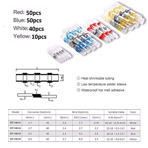 Solder Seal Wire Connectors - 150pcs Waterproof Heat Shrink Butt Connectors - Insulated Electrical Terminals Butt Splices for Automotive Marine Boat Truck Trailer Wiring Appliance Repair with Case - Thumbnail 7