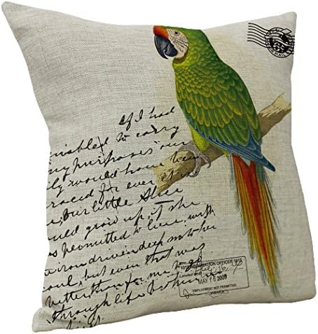 WarmTrendyHouse Square Cotton Linen Pillow Covers Colorful Parrot Printed Pattern Pillow Case Home Sofa Decorative Throw Cushion Covers 18 x 18 inch (Parrot 06)