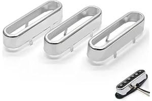 MYLES MUSIC SHOP 3pcs Brass Guitar Single Coil Pickups Covers Fit Strat ST Electric Guitars (Chrome)