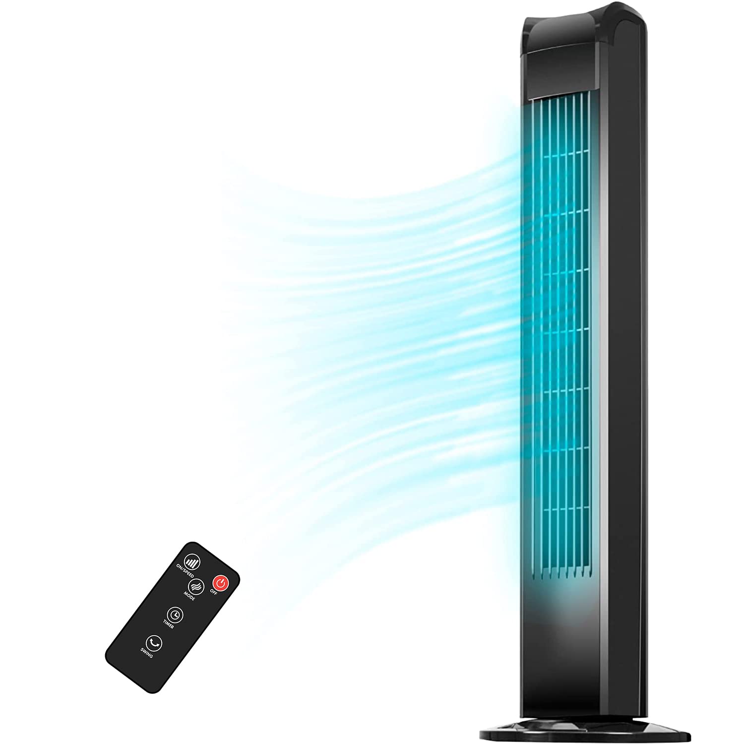Uthfy Tower Fan for Bedroom, 120° Oscillating Standing Floor Bladeless Fans That Blow Cold Air with Remote, 3 Modes 3 Speeds, 7.5H Timer, for Indoor Living Room Office, 30 Inch, Black