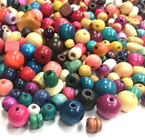 Mixed Wood Beads in Bulk, Over 600 beads (500 grams), Perfect beads for kids, Wholesale bead mix with assorted colors, shapes and sizes (Medium - Large)