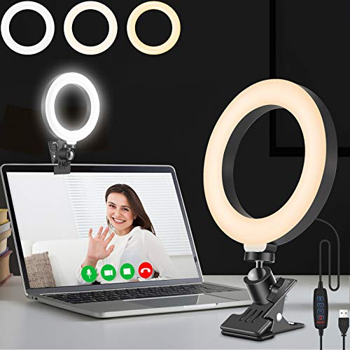 Selfie Ring Light for Laptop Monitor Computer Clip On, Video Conferencing Light with Clamp Mount for Zoom Call/Zoom Lighting/Remote Working/Self Broadcasting/Live Streaming