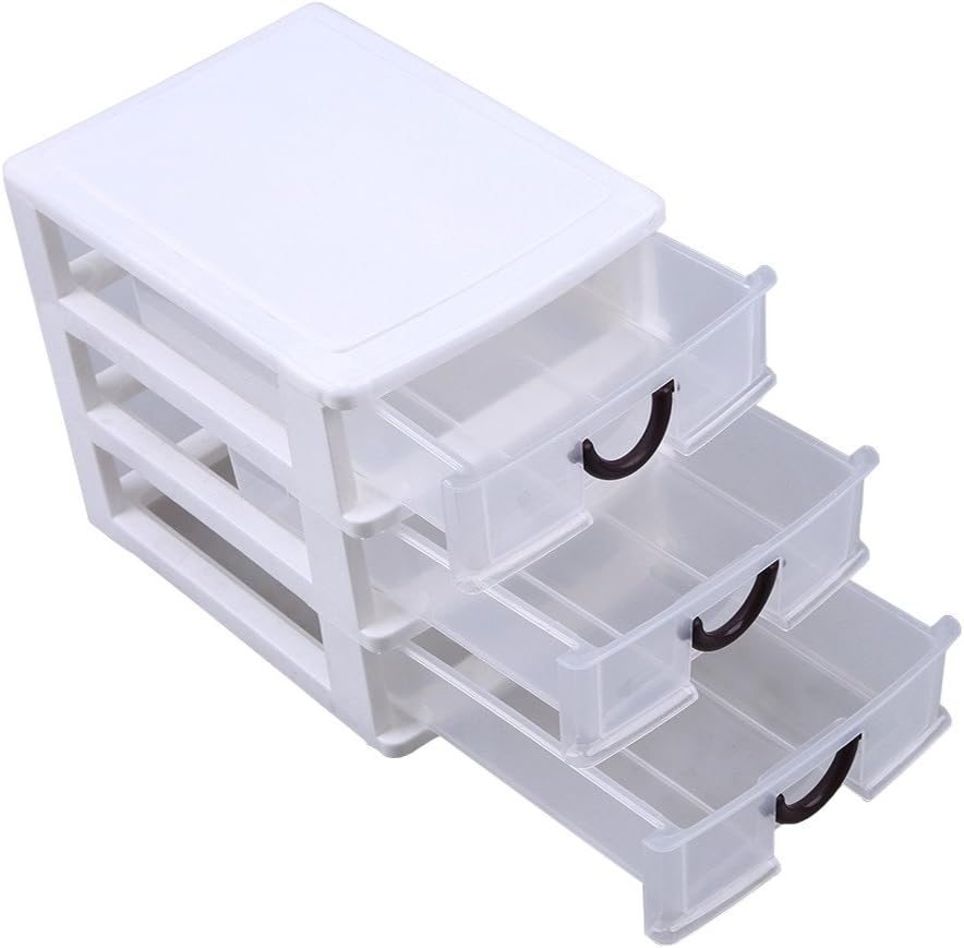 WCIC Drawer Unit, Storage Drawer Organizer Box White Frame with Clear with 3 Stacking Drawers