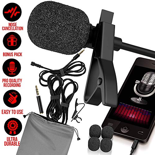 Professional Lavalier Microphone [FREE BONUS ACCESSORIES] Best Clip-on System Lapel Mic Condenser for Recording, Youtube, DSLR, Interview and ASMR Microphone