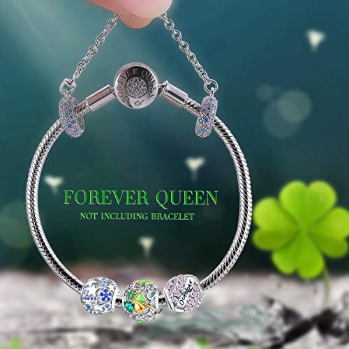 FOREVER QUEEN Lucky Clover Charm Bead 5A Cubic Zirconia 925 Sterling Silver Charms Pendant for Bracelets and Necklace for Women Girls with Elegant Gift Box - Thumbnail 2