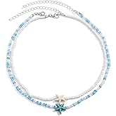 Colorful Beaded Choker Necklace for Women Bohemian Starfish Turtle Shell Layered Necklace Handmade Adjustable Colorful Rice Beads Charm Choker Necklace Boho Beach Summer Ocean Hawaii Jewelry