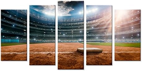 Hello Artwork Large 5 Canvas Wall Art Print Baseball Stadium Oval Outdoor Sport Field Picture Print On Canvas Stretched And Framed Hand Fan Gift For Home Living Room Decor