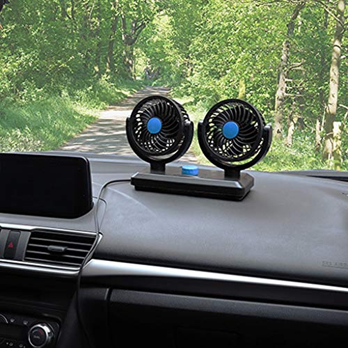 New 12V Electric Car Fan 2 Speed Dual Head 360 Degree Rotatable Auto Cooling Air Circulator Fan Cooling Oscillating Dashboard Ventilation Air Fan for Van SUV RV Boat Auto Vehicles Dog (A) - Thumbnail 4