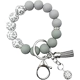 Unpafcxddyig Silicone Bead Keychain Bracelet Women Wristlet Key Ring Bangle Chains with Tassel