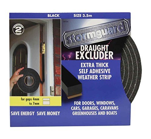 STORMGUARD B01N7NHWZ4 Black Extra Thick Rubber Foam Draught excluder Weather proofing Seal for 4-7mm Gaps 3.5 Metre roll. Guaranteed 2 Years