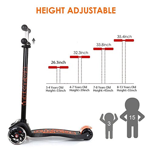 Banne Scooter Height Adjustable Lean to Steer Flashing PU Wheels 3 Wheel Kick Scooters Kids Boys Girls (Black)