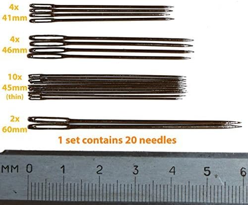 Set of 20 Sewing Needles, 4 Sizes, Large-Eye Needle, Thick and Thin, Plated Steel (20 pcs, ver.2)