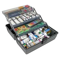 ArtBin 8413 Upscale 3 Tray Box, 14.5 in. x 8 in. x 7 in, Slate Gray with Two Cantilevered Trays, Arts and Craft Supply Storage, Polypropylene Molded, Portable