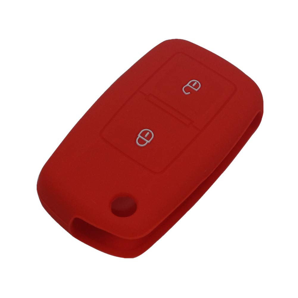Happyit Silicone Car Key Cover Case for VW Volkswagen Amarok Polo Golf 4 5 6 MK4 Bora Jetta 2 Buttons (Red)