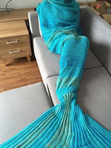 iEFiEL Handcrafted Mermaid Tail Living Room Blanket Crochet Sleeping Bags for Kids and Adult Blue Adult Size One Size