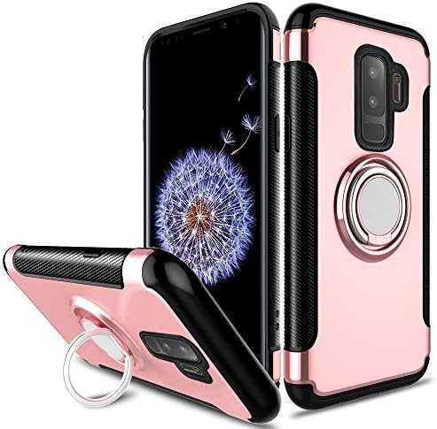 Galaxy S9 Plus Case, Celefree [ Heavy Duty ] Dual Layer Hybrid Armor Protective Case Cover with 360 Rotation Ring Holder Magnetic Kickstand for Samsung Galaxy S9 Plus, Rose Gold