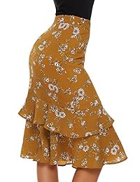 Zeagoo dama bohemio estilo de impresión floral de cintura alta Slim volantes Midi falda de verano de sirena