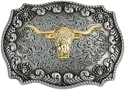Western Texas Long Horn Bull Golden Belt Buckle Cowboy Large Silver Buckles