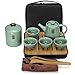 Fuloon Chinese Kungfu Tea Set Portable Travel Ceramic Porcelain Tea Ware Teapot & Teacups & Tea Tray (D)