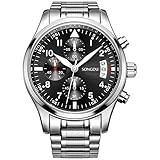 SONGDU Mens Date Quartz Stainless Steel Multifunction Chronograph Wrist Watches Luminous Numeral
