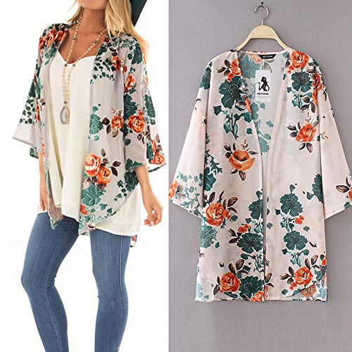 HTDBKDBK Women Causal Loose Half Sleeve Summer Chiffon Floral Kimono Shawl Chiffon Cardigan Gray