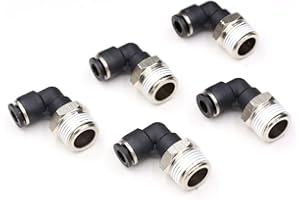 CEKER 3/8 Elbow Male Airlines Push Fittings 90 Degree Push to Connect Fittings Air Fittings, PL 1/4" Tubing Od x 3/8" Npt Thread Pneumatic Push In Connectors Quick Connect Tube Fittings 5Packs