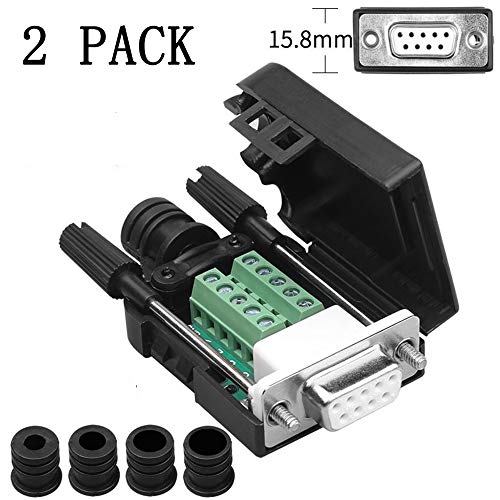 Anmbest 2PCS DB9 Solderless RS232 D-SUB Serial to 9-pin Port Terminal Male Adapter Connector Breakout Board with Case Long Bolts Tail Pipe (2PCS Thinner Female)