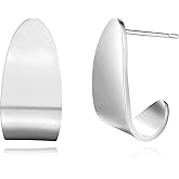 REELMAR Chunky Dangle Earrings for Women, Geometric Huggie Drop Earrings, Lightweight Hypoallergenic Polished Stainless Steel Statement Earring, Elegant Dome Hoop Prom Party Jewelry
