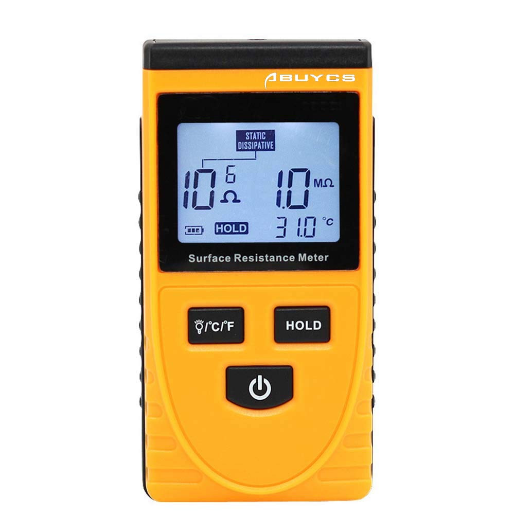 Surface Resistance Meter, Abuycs LCD Handheld Earth Resistance Tester Measuring Instrument Static Detector High-Precision Digital Electrostatic Analyzer