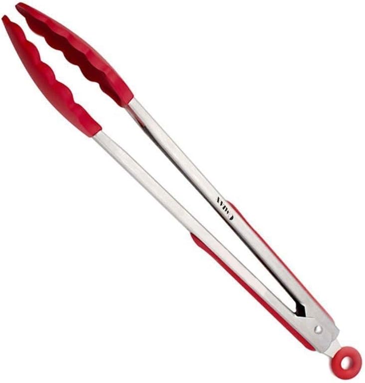 OMIAX Stainless Steel 9-inch FDA Approved Non-Stick Kitchen Tong with Silicone Tips for BBQ Cooking Grilling Turner(Red) - Pack of 1