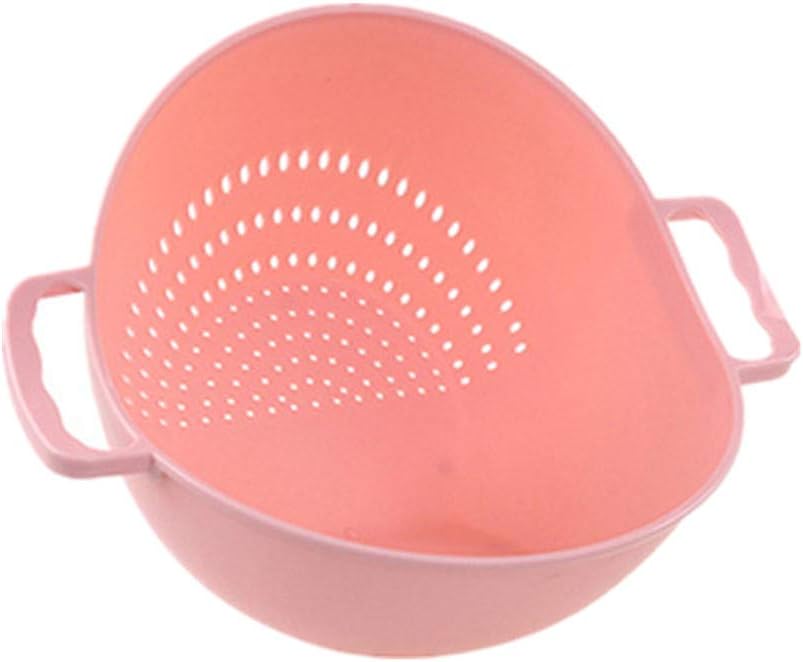 Colander With Handle Plastic Rice Washer Strainer Kitchen Food Fruits Vegetable Cleaning Container Basket Colander Side Drainers Basin Wash Rice Sieve for Spaghetti Pasta Veggies (Pink)