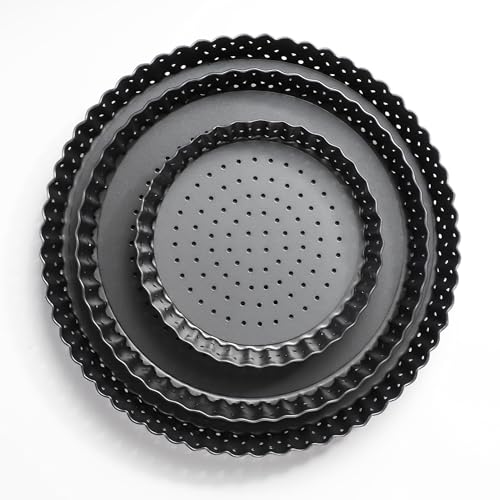 CHAMTILE 3 Pcs Pizza Pan Round Pizza board Carbon Steel Pizza Baking Pan with Holes, 5 Inch, 8Inch, 9 Inch Non-Stick Pizza Tray, Pizza Baking Sheet for Home Kitchen