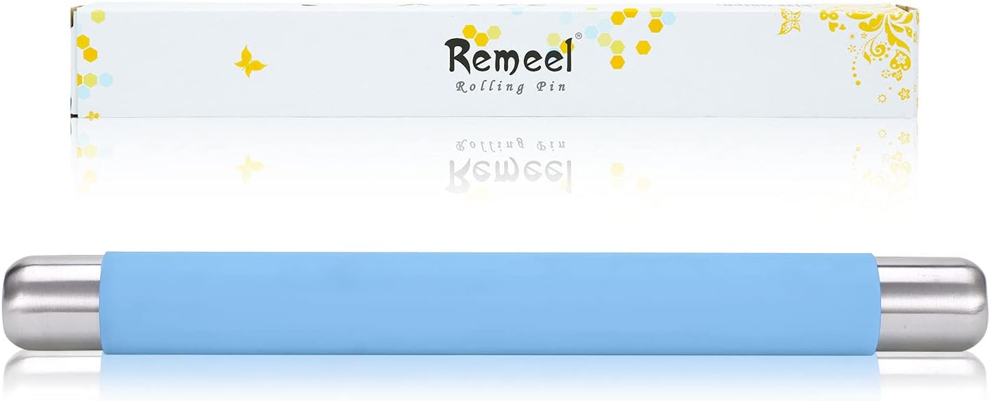 Remeel Silicone Rolling Pin Non Stick Surface for Baking Pie Crust, Cookie, Pastry, Fondant, Internal Steel Dough Roller 13.8 X 1.5 Inches: Kitchen & Dining