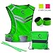 Original Reflective Vest of Unique Design for Running Walking Cycling Jogging Motorcycle + 4 High Visibility Wristbands + Bag (Fluorescent Green, Size L/XL)