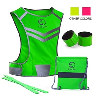 EvoLike Premium Reflective Vest of Unique Design for Running, Walking, Cycling, Jogging, Motorcycle with Pocket + 4 High Visibility Wristbands