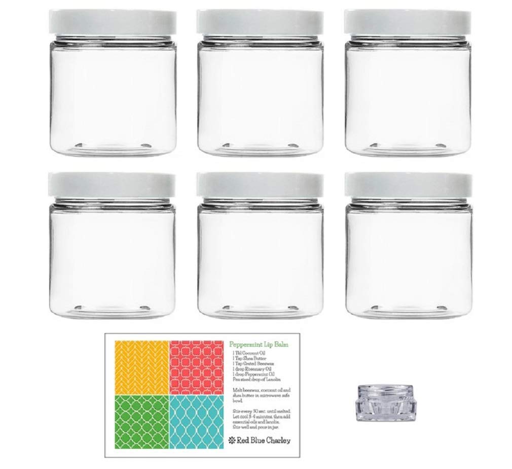 Clear 8 oz Plastic Jars with White Lids (6 pk) with Balm