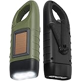 Simpeak 2-Pack Hand Crank Solar Powered Flashlight, Emergency Rechargeable LED, Survival Light With Quick Snap Carbiner Dynam