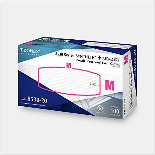 Tronex- Vinyl Exam Synthetic Memory Exam Glove, White (Medium)