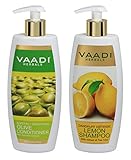 Lemon with Tea Tree Extract Shampoo and Olive Conditioner - ★ Dandruff Defense Shampoo - ★ ALL Natural - ★ Paraben Free - ★ Sulfate Free - ★ Scalp Therapy - ★ Moisture Therapy - ★ Suitable for All Hair Types - Each Pack of 350ml - Each 11.8 Oz - Vaadi Herbals