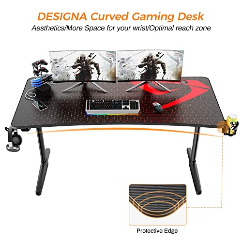 DESIGNA 60 inch Gaming Desk, Large Curved Computer Desk with Full Mouse