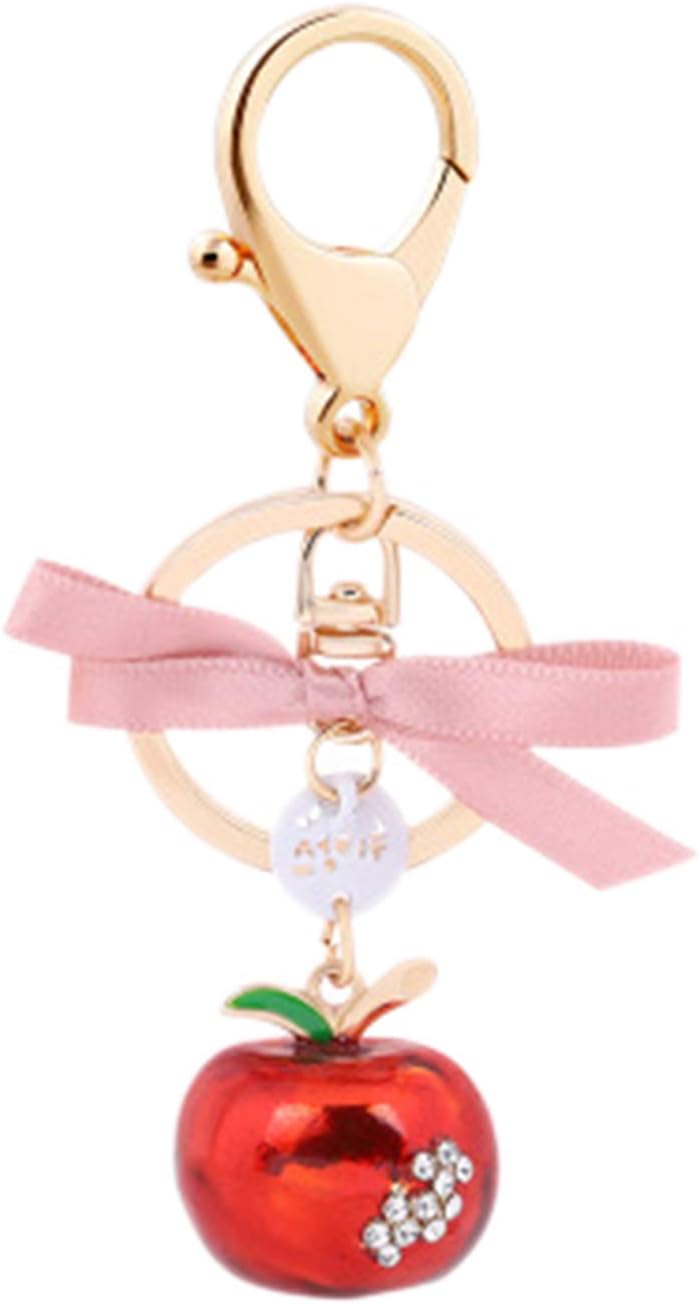 ZOONAI Cute Apple Keychain Rhinestone Purse Pendant Bag Decoration Car Keyring