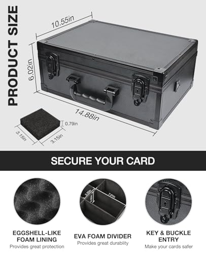 iDiskk Toploader Storage Box - Custodia per carte da 600+ con serratura, protezione resistente per carte sportive/di trading, organizzatore imbottito con chiavi，top loader storage box