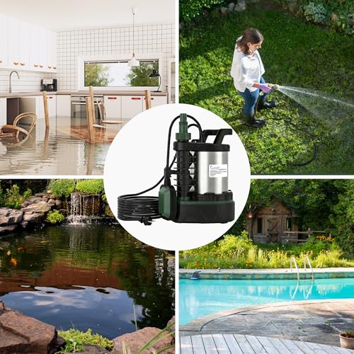 LANCHEZ Submersible pump 1000 W, 20,000 l/h flow rate, adjustable wastewater/clean water mode, delivery head 10.5 m, immersion depth 7 m, stainless steel, adjustable float switch, thermal protection
