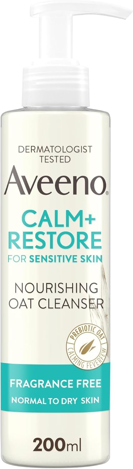 AVEENO Face CALM+RESTORE Nourishing Oat Cleanser (1x 200ml), Non-Foaming Face Care, Gentle Cleanser with Prebiotic Oat and Calming Feverfew, Helps Preserve Skin's Barrier, For Sensitive Skin