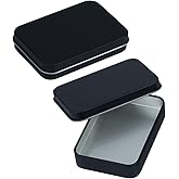 Mairuker Empty Tin Box with Lid 2Pcs 3.42x2.36x0.7 Inch, Black Rectangular Metal Storage Container Kit Portable and Compact Pocket Boxes for Small Items Candy DIY Project