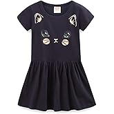 Mud Kingdom Little Girls Dresses Cotton Summer Holiday Cute Cat Dress Short Sleeve